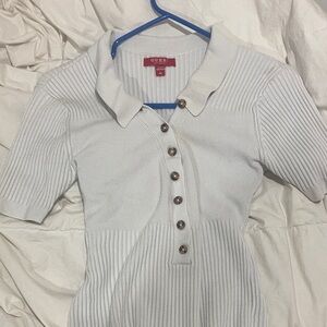 Guess Ivory Ribbed Button-Up Top